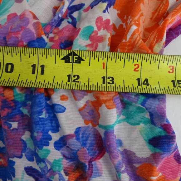 BomBom Floral Surplice Vneck Dolman Sleeve Faux Wrap Top Women Size M Multicolor - Picture 6 of 7